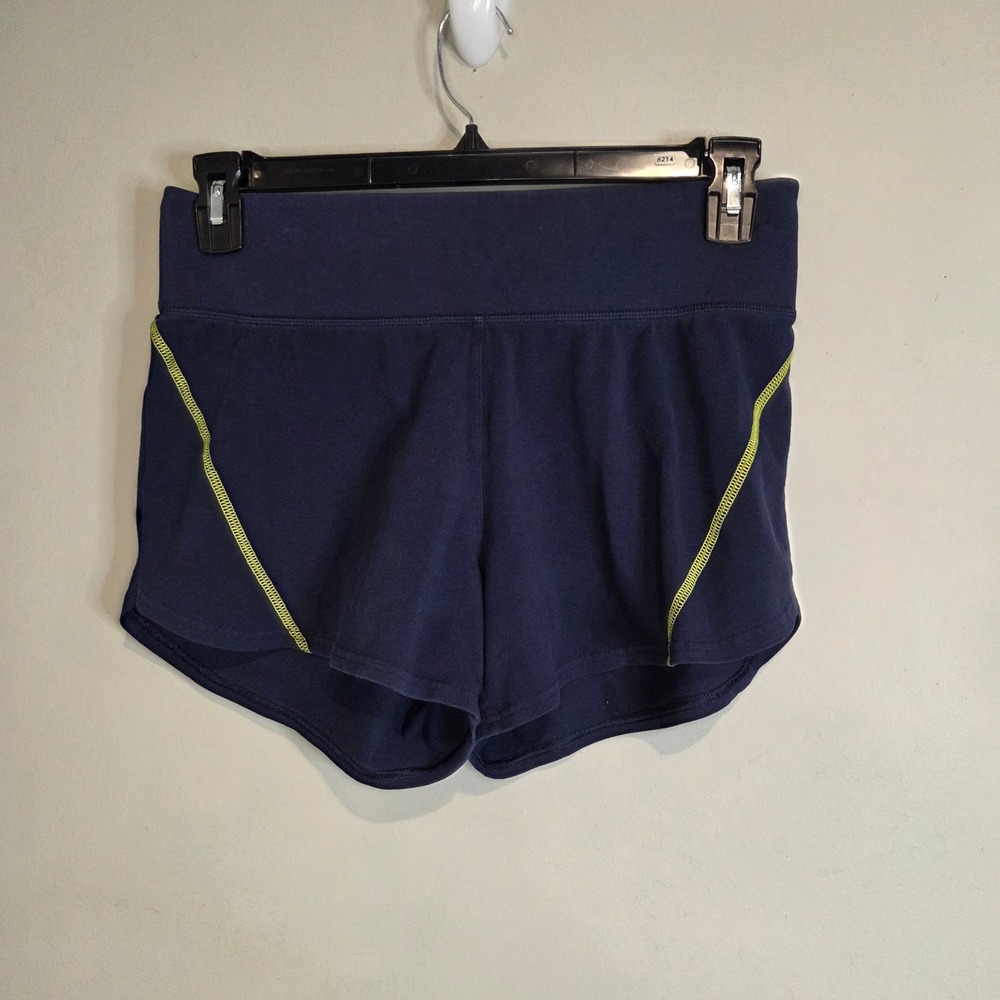 Fila Sport Shorts Womens Medium Navy Blue Neon Running Athletic Gym Mesh Pocket